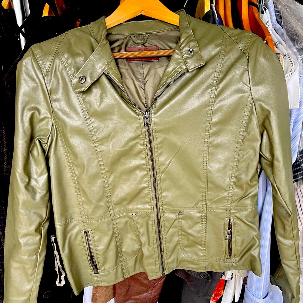 BB winter leather jacket, army green, jr size xl